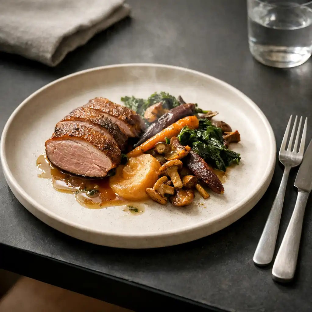 Close editorial view of a seasonal plate at Savory Gallery