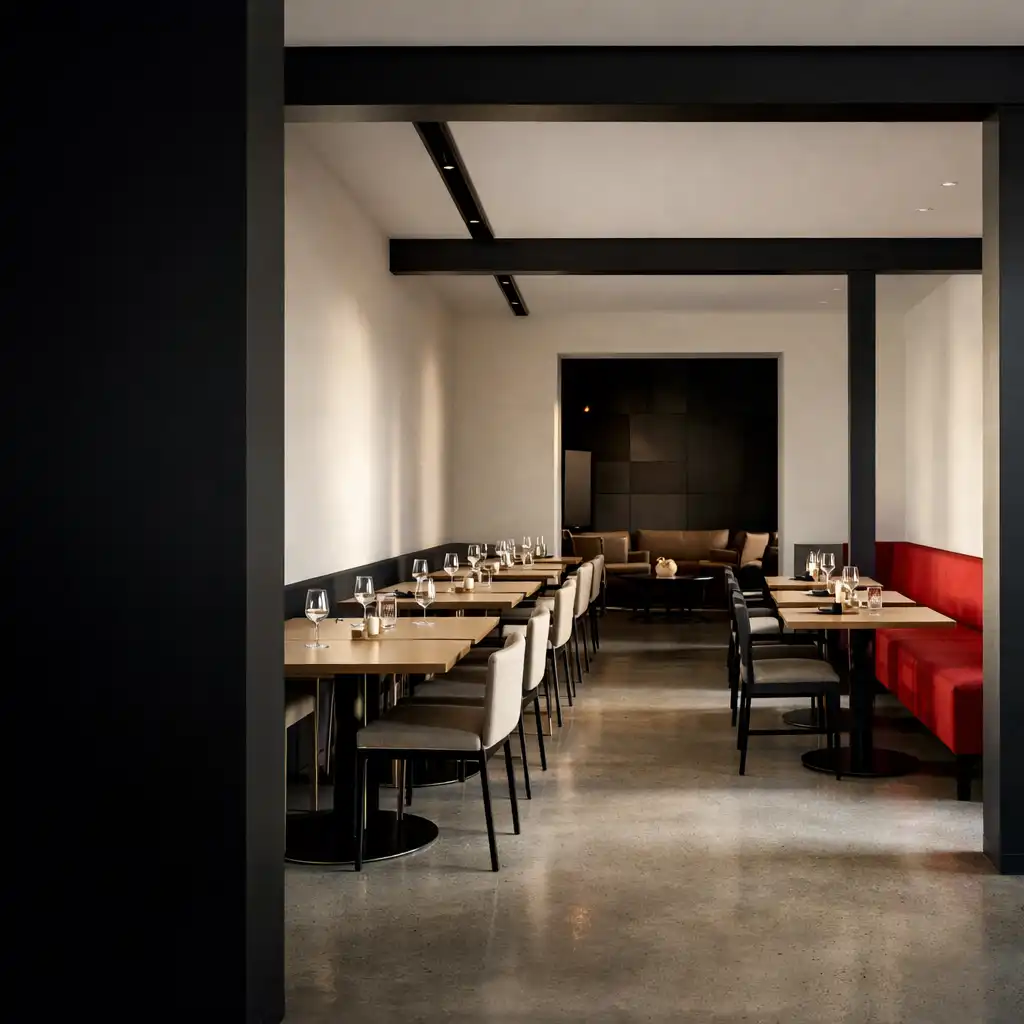 View through Savory Gallery's Melbourne dining room toward an adjoining lounge
